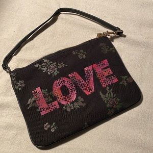 Coach Love clutch,black w/pink letters,2 card inserts,1 zipper pocket
